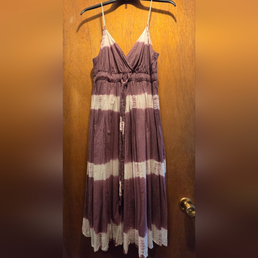 HOST PICK! 🎉🎊Metro 7 Mauve & White Tie-Dye Midi Summer Dress Sz8 - Picture 2 of 10
